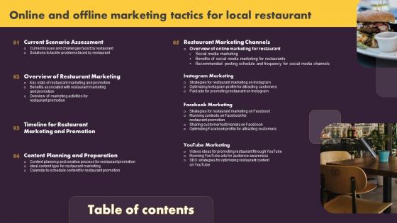 Table Of Contents For Online And Offline Marketing Tactics For Local Restaurant