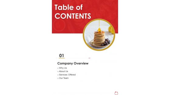 Table Of Contents For Online Food Ordering Management System Proposal One Pager Sample Example Document
