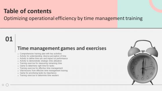 Table Of Contents For Optimizing Operational Efficiency By Time Management Training DTE SS