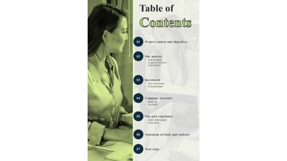 Table Of Contents For ORM Digital Marketing One Pager Sample Example Document