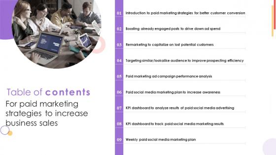 Table Of Contents For Paid Marketing Strategies To Increase Business Sales Ppt Icon Designs Download