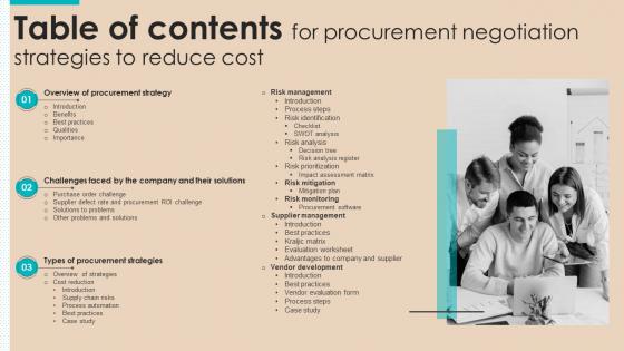 Table Of Contents For Procurement Negotiation Strategies To Reduce Cost Strategy SS V