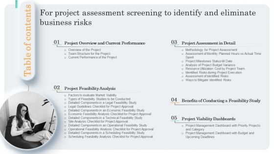 Table Of Contents For Project Assessment Screening To Identify And Eliminate Business Risks