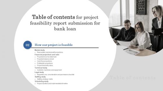 Table Of Contents For Project Feasibility Report Submission For Bank Loan Slide