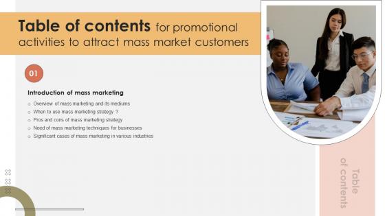 Table Of Contents For Promotional Activities To Attract Mass Market Customers MKT SS V
