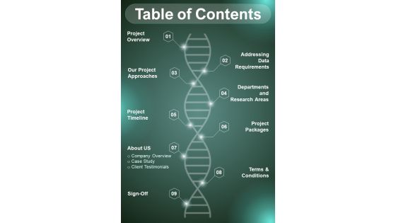 Table Of Contents For Proposal For Genomics Pilot Project One Pager Sample Example Document