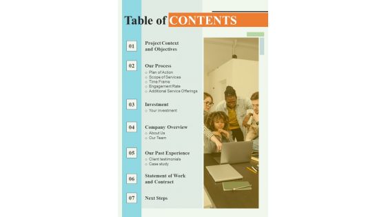 Table Of Contents For Proposal For Hiring Brand Advocate One Pager Sample Example Document