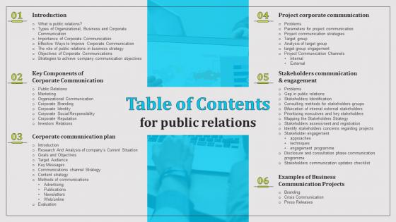 Table Of Contents For Public Relations Strategy SS V