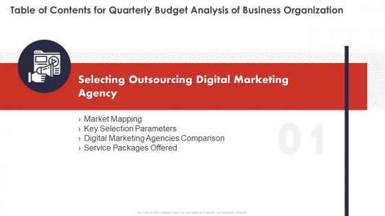 Table Of Contents For Quarterly Budget Analysis Of Business Organization