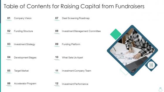 Table of contents for raising capital from fundraisers