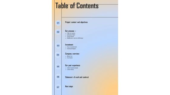 Table Of Contents For Reputation Management Proposal One Pager Sample Example Document