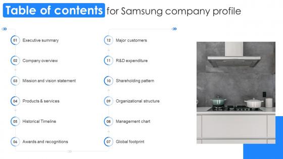 Table Of Contents For Samsung Company Profile CP SS