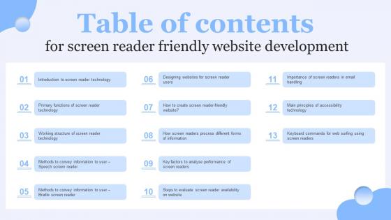 Table Of Contents For Screen Reader Friendly Website Development