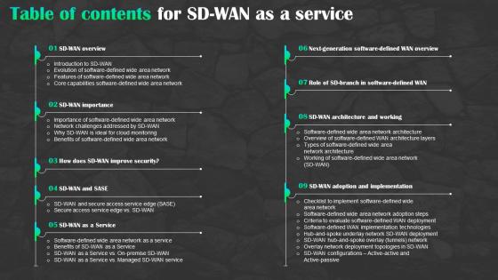 Table Of Contents For Sd Wan As A Service Ppt Powerpoint Presentation Mockup