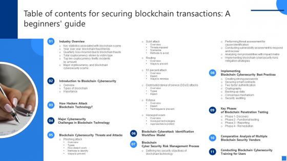 Table Of Contents For Securing Blockchain Transactions A Beginners Guide BCT SS V