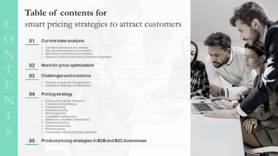 Table Of Contents For Smart Pricing Strategies To Attract Customers