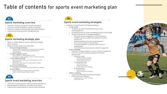 Table Of Contents For Sports Event Marketing Plan Strategy SS V