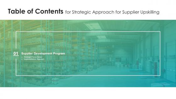 Table Of Contents For Strategic Approach For Supplier Upskilling Ppt Infographic Template Files