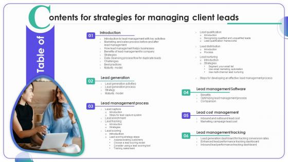 Table Of Contents For Strategies For Managing Client Leads