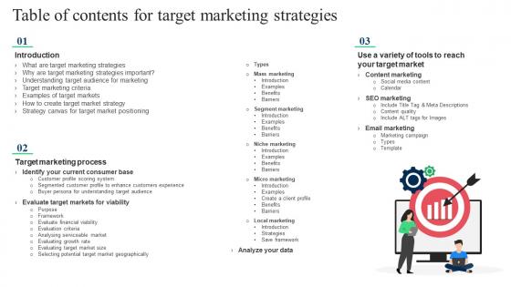 Table Of Contents For Target Marketing Strategies Ppt Slides Background Designs