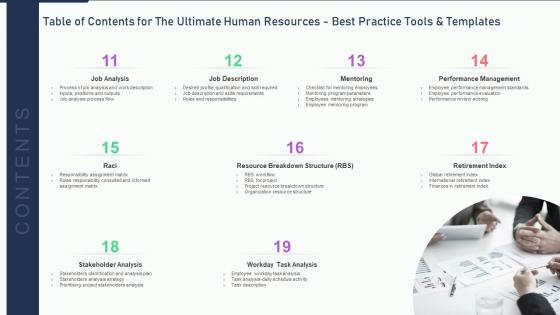 Table of contents for the ultimate human resources best practice tools and templates