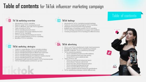 Table Of Contents For Tiktok Influencer Marketing Campaign MKT SS V