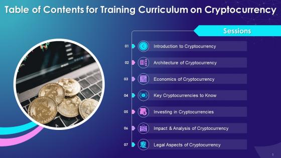 Table Of Contents For Training Curriculum On Cryptocurrency Training Ppt
