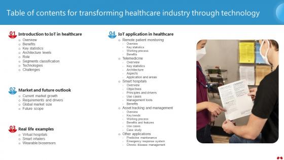 Table Of Contents For Transforming Healthcare Industry Through Technology IoT SS V
