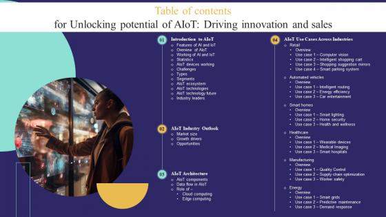 Table Of Contents For Unlocking Potential Of Aiot Driving Innovation And Sales IoT SS