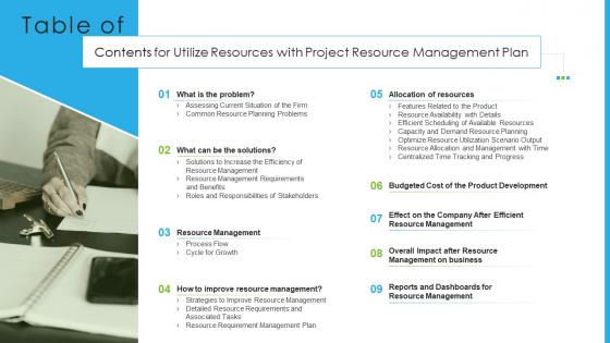 Table Of Contents For Utilize Resources With Project Resource Management Plan
