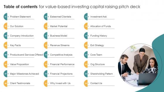Table Of Contents For Value Based Investing Capital Raising Pitch Deck