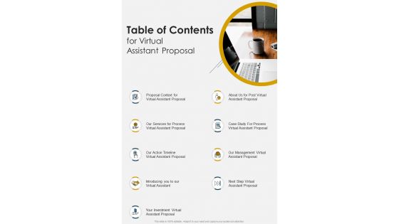 Table Of Contents For Virtual Assistant Proposal One Pager Sample Example Document
