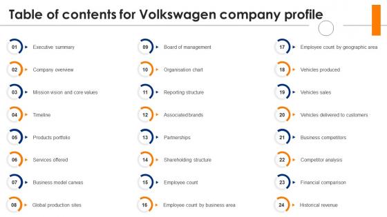 Table Of Contents For Volkswagen Company Profile CP SS