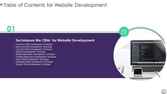 Table Of Contents For Website Development PPT Slides Background Image