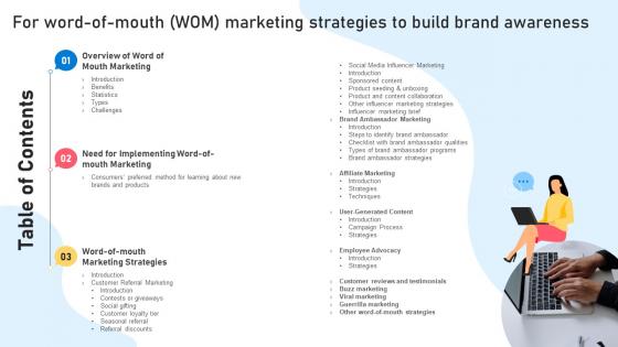 Table Of Contents For Word Of Mouth WOM Marketing Strategies To Build Brand Awareness