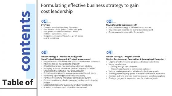 Table Of Contents Formulating Effective Business Strategy To Gain Cost Leadership