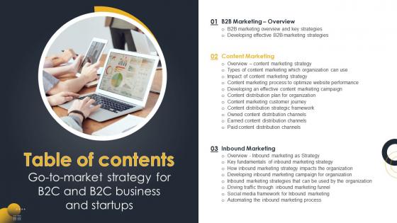 Table Of Contents Go To Market Strategy For B2c And B2c Business And Startups