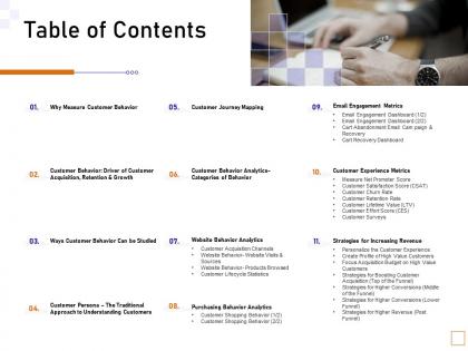 Table of contents guide to consumer behavior analytics