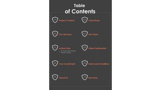 Table Of Contents Home Security Equipment Installation Proposal One Pager Sample Example Document