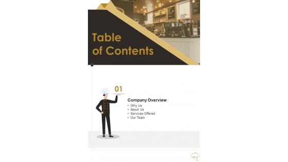 Table Of Contents Hospitality Management Proposal One Pager Sample Example Document
