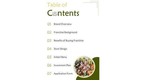 Table Of Contents Hotel Franchise Proposal One Pager Sample Example Document