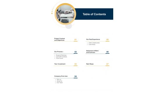 Table Of Contents HR Activities Automation Proposal One Pager Sample Example Document