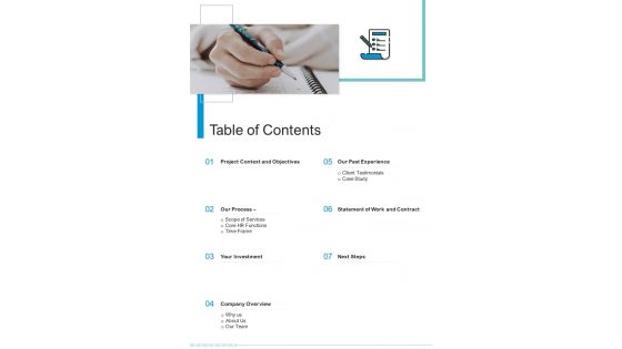 Table Of Contents HR Automation Software Proposal One Pager Sample Example Document