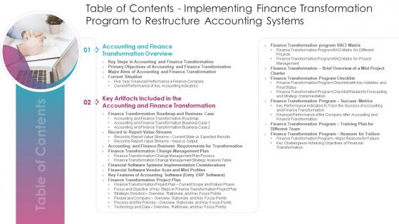 Table Of Contents Implementing Finance Transformation Program To Restructure Accounting Systems