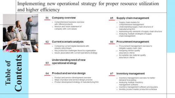 Table Of Contents Implementing New Operational Strategy Proper Resource Utilization Strategy SS