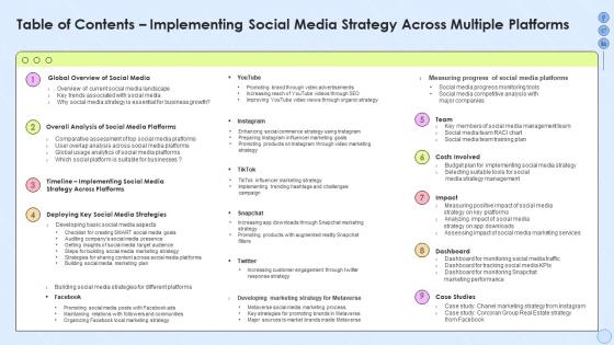 Table Of Contents Implementing Social Media Strategy Across Multiple Platforms