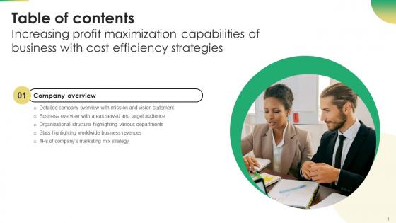 Table Of Contents Increasing Profit Maximization Capabilities Of Business With Cost Efficiency Strategies