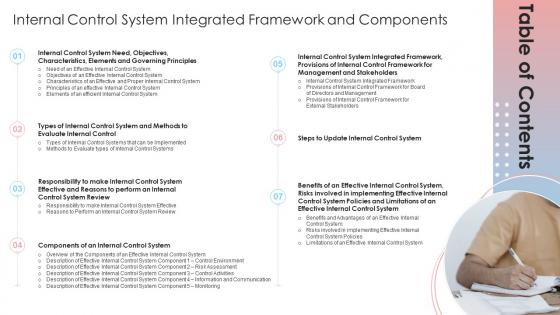 Table Of Contents Internal Control System Integrated Framework And Components