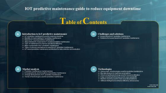 Table Of Contents IoT Predictive Maintenance Guide To Reduce Equipment Downtime IoT SS