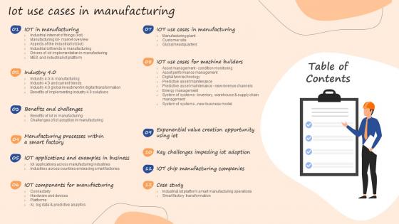 Table Of Contents IOT Use Cases In Manufacturing Ppt Powerpoint Presentation Background